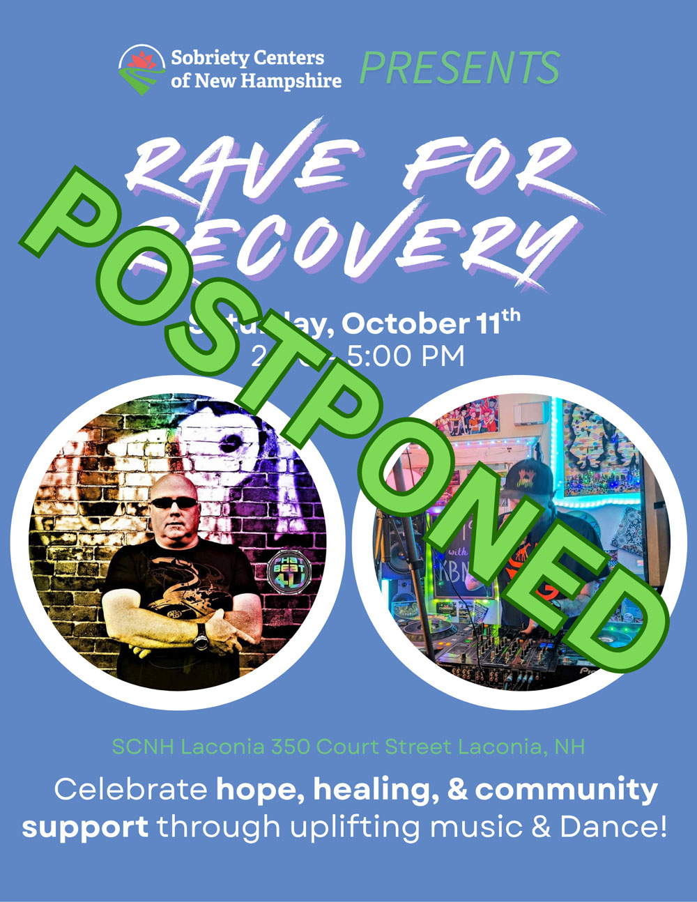 RRD-postponed-1000 Rave for Recovery, Postponed